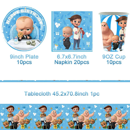 Cartoon Boss Baby Birthday Party Set - Disposable Tableware, Backdrop & Balloons for Kids Baby Shower Decor