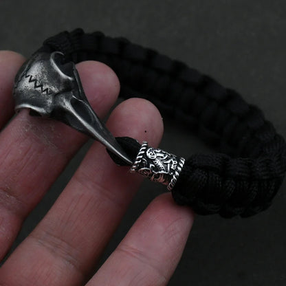Odin Crow Skeleton Viking Bracelet - Norse Rune Bead Paracord Rope Valknut Eagle Pendant Amulet Jewelry Gift
