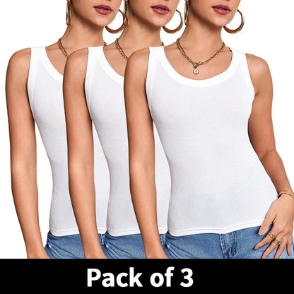 Women’s Multi-Piece Ribbed Vest Set - Solid Color Casual Layering Tops & Sports Fashion Tank Collection