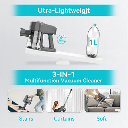 YISORA N300 Cordless Stick Vacuum Cleaner – 20Kpa Suction, Ultra Lightweight for Carpet, Hard Floors, Car & Pet Hair
