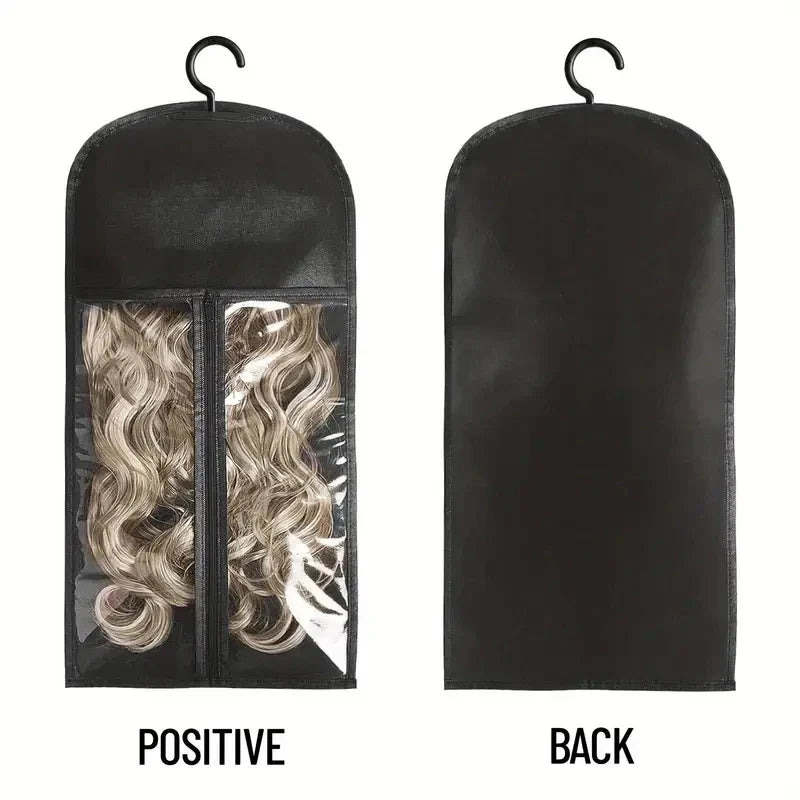 Transparent Wig Storage Bag with Hooks - Dustproof Wall Mounted Organizer for Salon & Home Hair Accessories