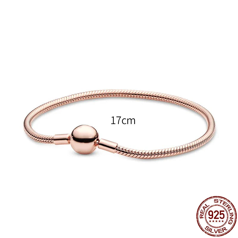 New 925 Sterling Silver Snake Chain Charm Bracelet – Fits Original 925 Pendant Charms & Beads, Heart Bracelet Jewelry for Women