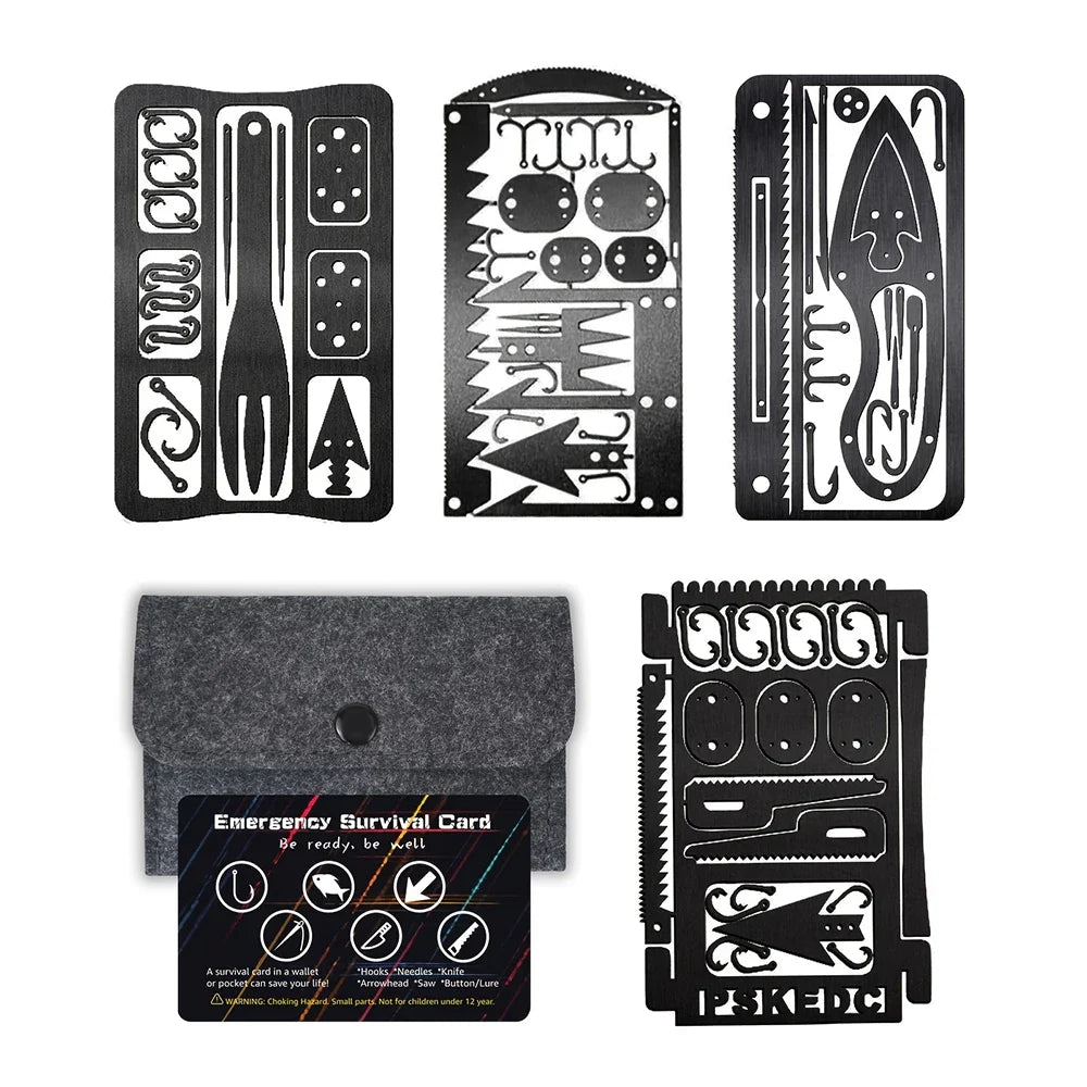 1/4PCS PSKOOK Survival Fishing Hook Card - Stainless Steel Multifunction Tool Card for Camping, Fishing & Outdoor Adventures