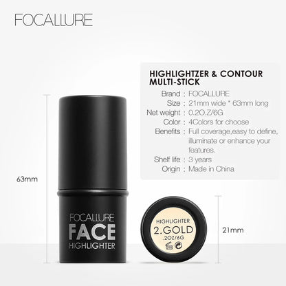 FOCALLURE Bronzer Highlighter Stick - Waterproof Body & Face Contour, Corrector & Illuminator Cream for Women's Makeup