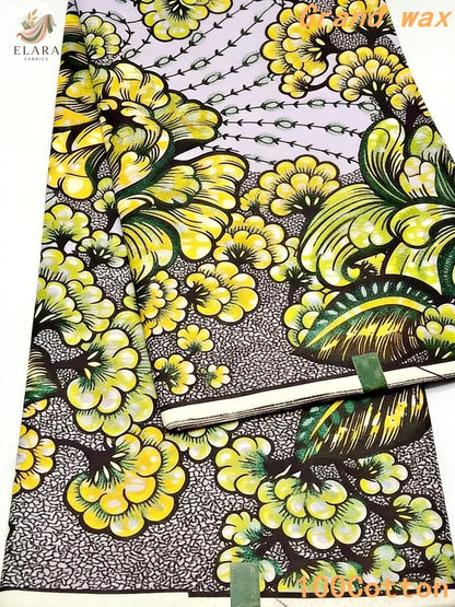 African Real Wax Print Fabric - Grand Original Ankara Blue Cotton Wax Material 6 Yards for Stylish Dresses & Uniforms
