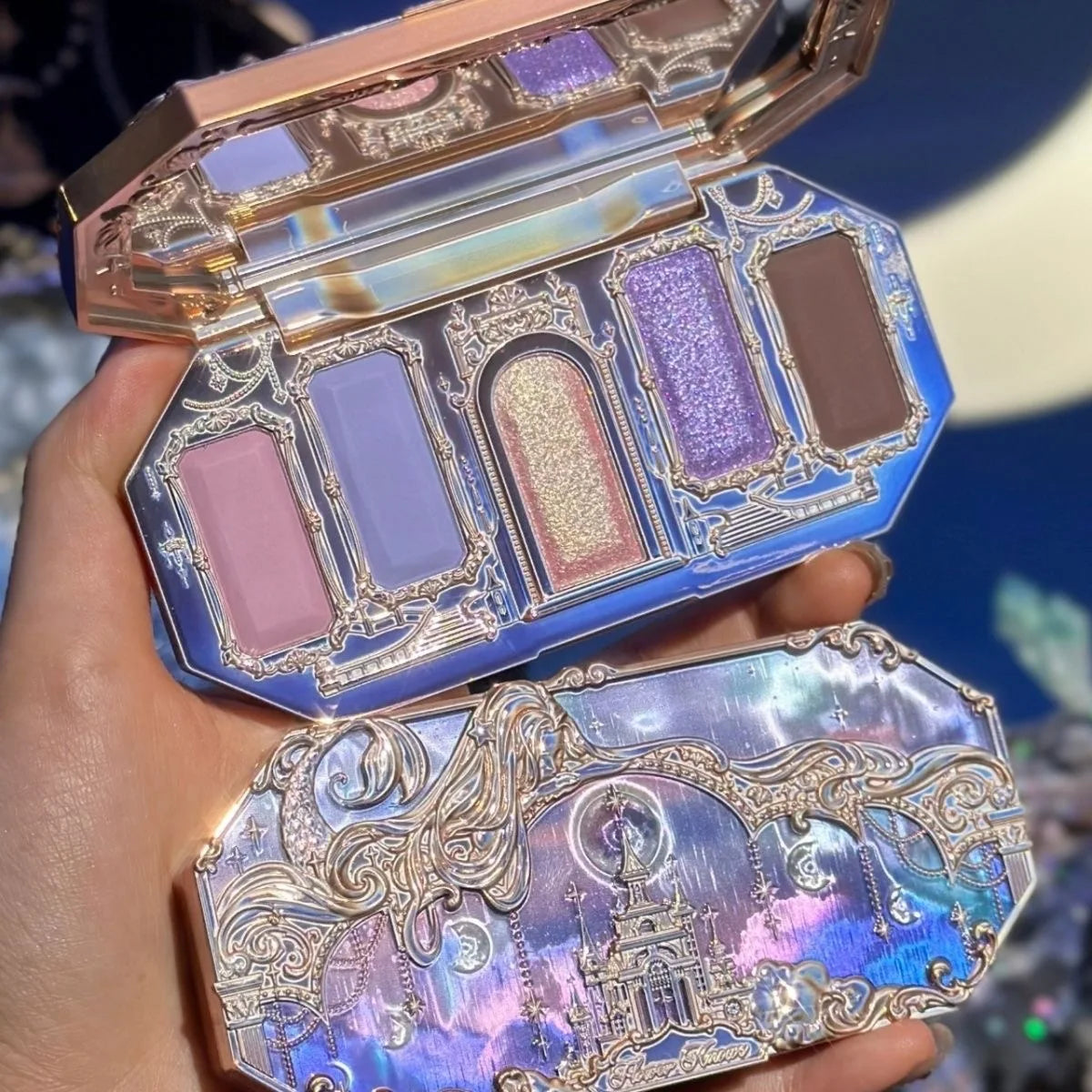 Flower Knows Moonlight Mermaid Eyeshadow Palette – 5-Color Matte, Shimmer & Glitter Waterproof Eye Shadow