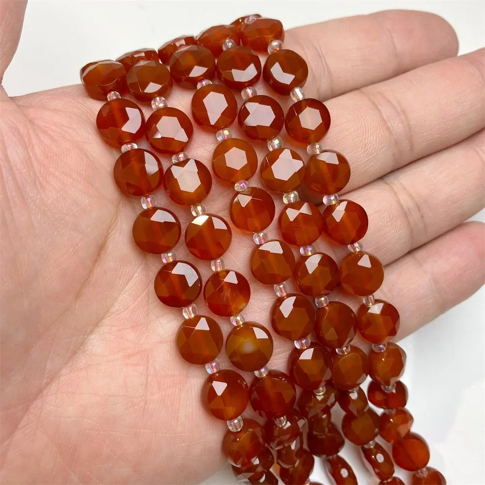 10mm Natural Gemstone Beads - Flat Round Faceted Crystal Jade Loose Beads for DIY Necklace & Bracelet Jewelry Making