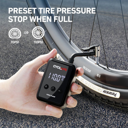 CYCLAMI HW125 150PSI Portable Electric Bike Air Pump – Rechargeable Mini Tire Inflator for Schrader & Presta Valves