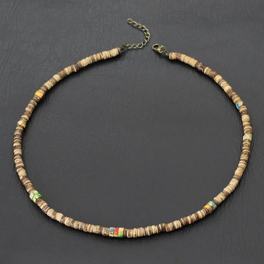 Noter Men’s Natural Coconut Beads Necklace – 19-Inch Handmade Wooden Choker for Casual Jewelry & Gifts
