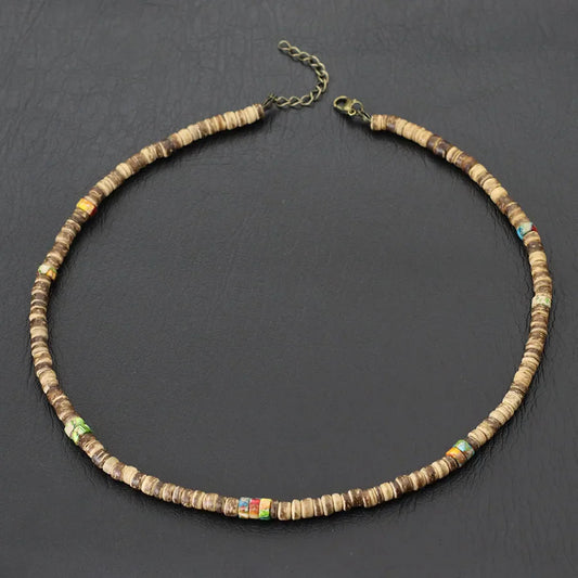 Noter Men’s Natural Coconut Beads Necklace – 19-Inch Handmade Wooden Choker for Casual Jewelry & Gifts