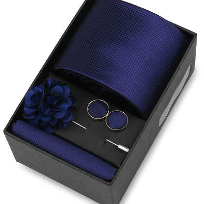 Elegant Men’s Necktie Gift Set - Fashion Tie with Handkerchief, Cufflinks & Brooch Pin Accessories for Business & Wedding