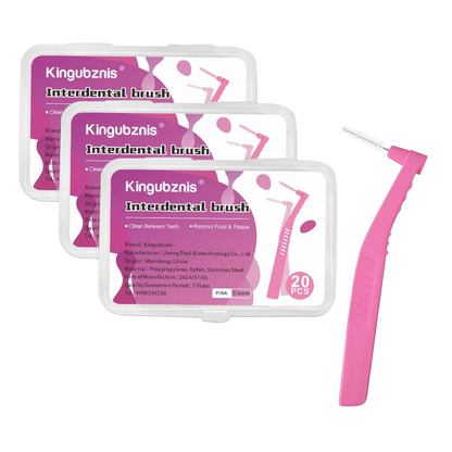 Kingubznis Interdental Brush Set - Stainless Steel Orthodontic Dental Floss Brushes with Angled Short Handle