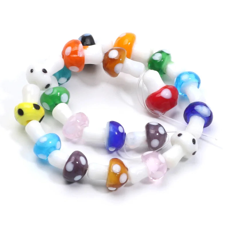 20pcs Lampwork Glass Mushroom Beads - Colorful Loose Beads for DIY Jewelry Making, Handmade Crafts & Accessories