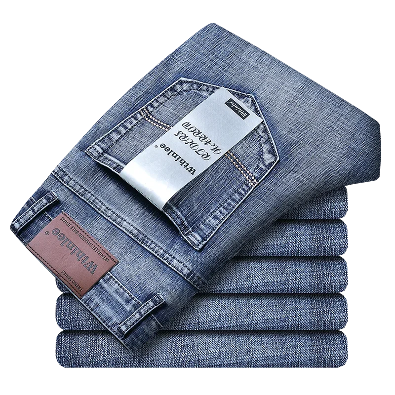 Wthinlee Men's Business Jeans - Casual Straight Stretch Denim Trousers, Classic Blue & Black Workwear, Brand Clothing