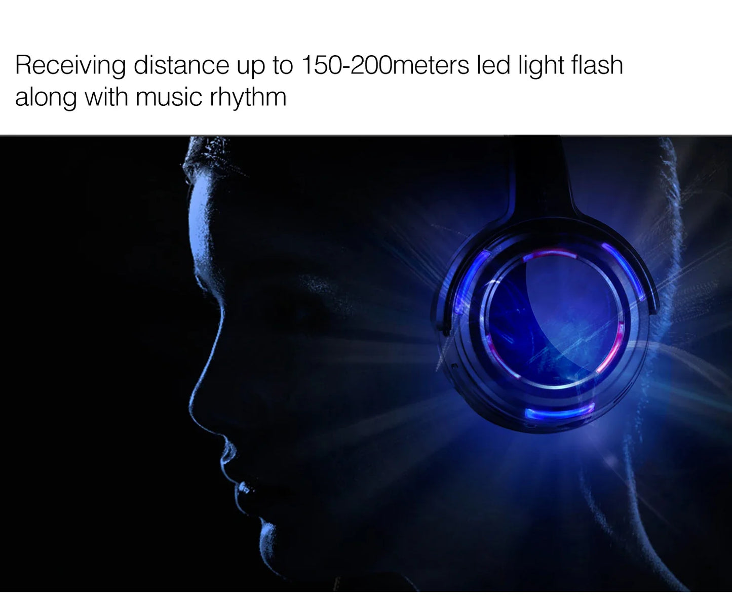 LED Flashing Wireless Headphones - RF Silent Disco Headset for DJ, Club & Party Events