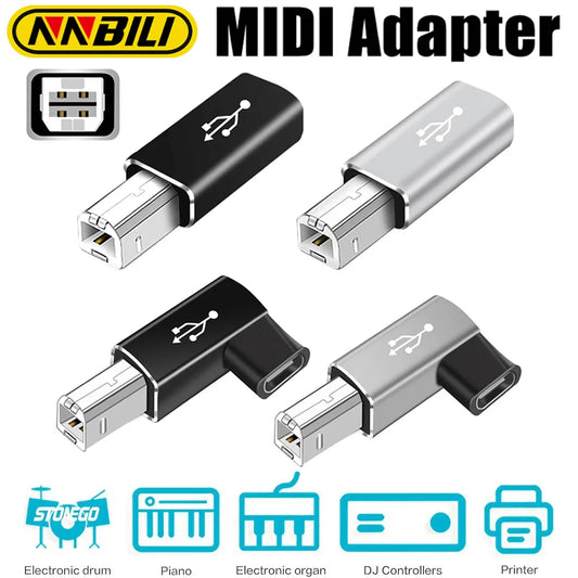 NNBILI USB B to USB Type C Adapter - USB Transfer Converter for Printer, Scanner, MIDI Controller & Keyboard Devices