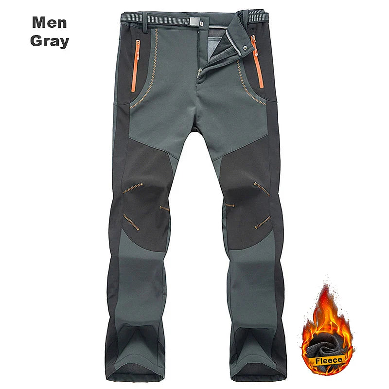 LNGXO Men’s Fleece Hiking Pants – Thick Warm Winter Waterproof & Windproof Soft Shell Ski, Trekking, and Camping Trousers
