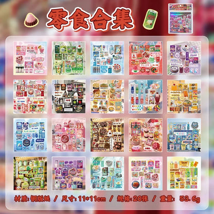 20 Sheets PET Cartoon Sticker Book - Retro Decorative Stickers for Scrapbooking Diary DIY Stationery Supplies