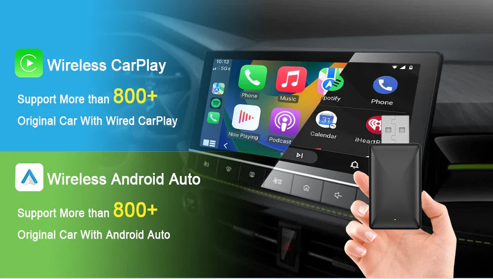 PLAYAIBOX Wireless CarPlay Adapter – 2-in-1 Dongle for Wireless CarPlay & Android Auto for iPhone & Android (Benz, Audi, Kia, Chery, Jeep)