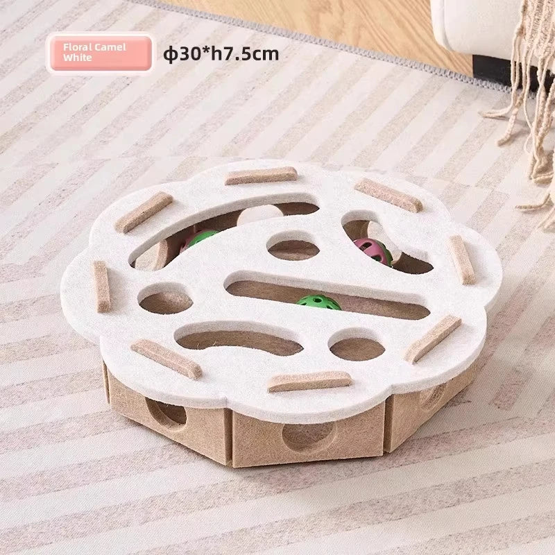 Cat Felt Puzzle Toy Box - Interactive Exercise & Hunting Game With Ball for Indoor Cats
