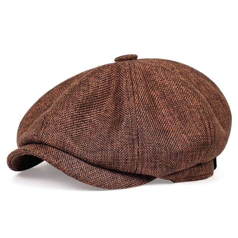 Retro Men’s Newsboy Cap — British Octagonal Herringbone Flat Painter Hat Autumn Winter Hip Hop Beret