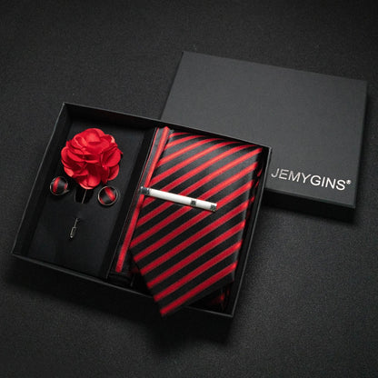 Wine Red Paisley Silk Tie Set for Men - Luxury Wedding Neck Tie with Pocket Square & Cufflinks Gift Box Accessories