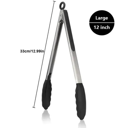 Heavy Duty Stainless Steel Kitchen Tongs - Heat Resistant Silicone Tips with Locking Secure Grip Design