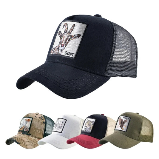 Goat Patch Trucker Cap - Embroidered Adjustable Snapback Baseball Hat for Men & Women
