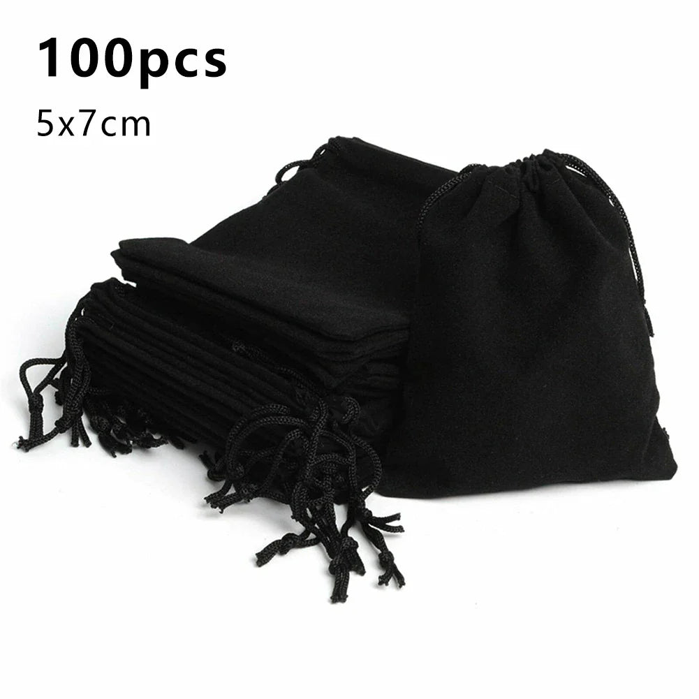 100pcs Velvet Drawstring Bags – Jewelry Gift Pouches for Wedding, Party, Sweets & Display (5x7/7x9/10x14cm)