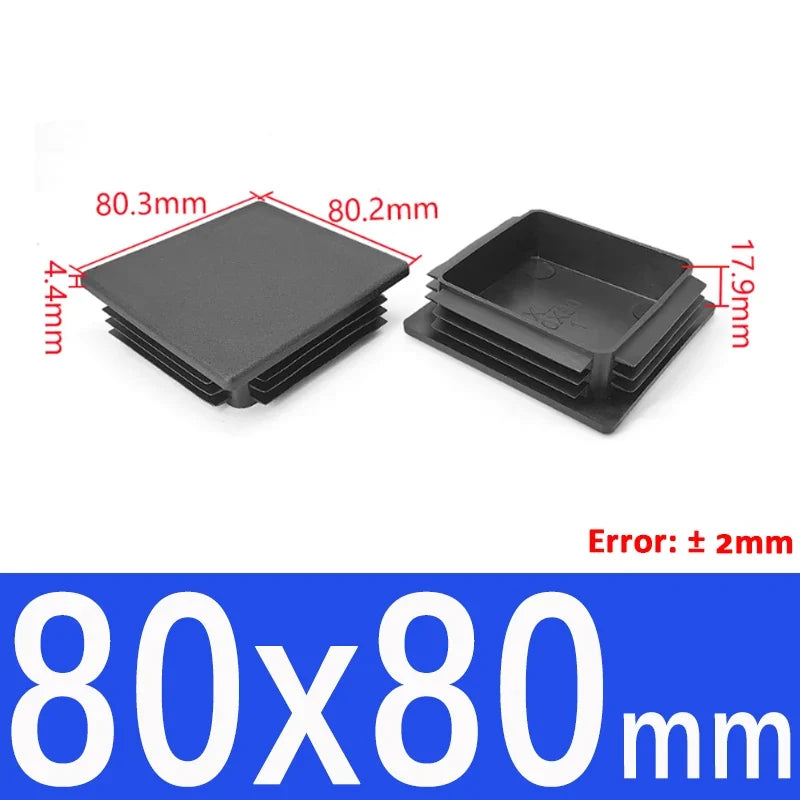 Black Square Tube End Caps - Plastic Blanking Plugs for Furniture, Tables & Chairs 10-100mm