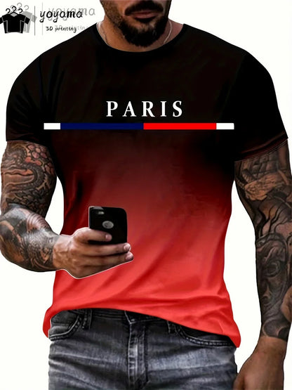 Summer Gradient Print T-Shirt for Men – Fashionable 3D Graphic Round Neck Street & Rock Tops