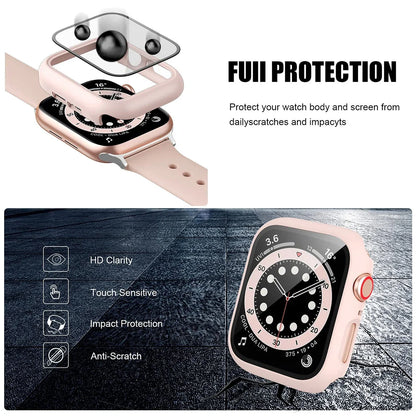 Tempered Glass Apple Watch Case - Full Screen Protector Cover for Series 9, 8, 7, 6, SE 45mm 44mm 41mm 40mm