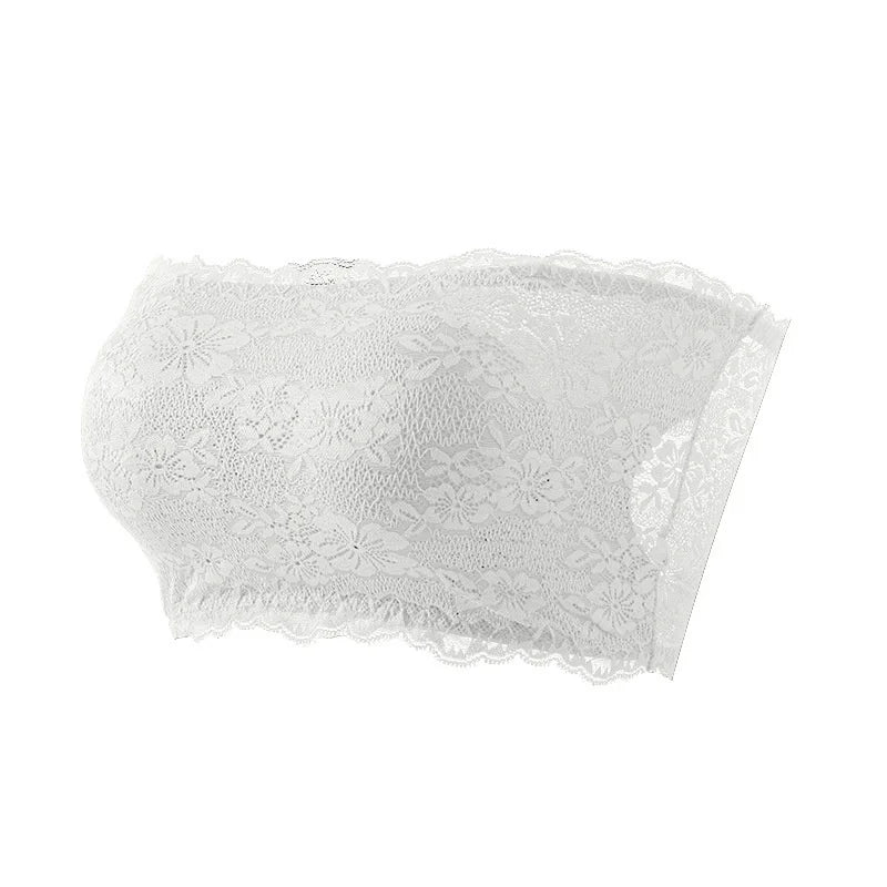 Plus-Size Women Floral Lace Strapless Bra with Elastic Chest Strap, Summer Invisible Shoulder Strap Wrap Tube Top
