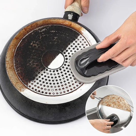 Magic Emery Sponge Cleaning Brush - Rust Removal Eraser Tool with Handle for Kitchen, Bathroom and Household Cleaning