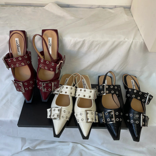Women’s Pointed Toe Slingback Sandals – 2025 Spring Fashion Flats, Large Sizes