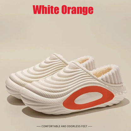 Unisex Plush Winter Slippers - Warm Thick Cotton Waterproof Non-Slip Indoor Outdoor Shoes