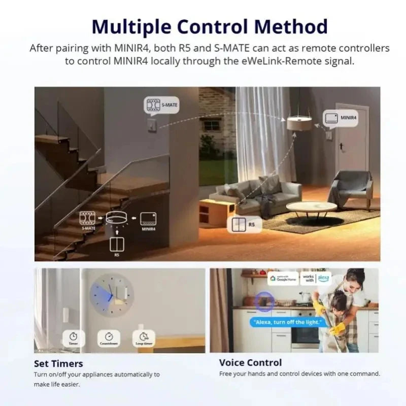 Sonoff Mini R4 Extreme WiFi Smart Switch - Two Way Remote Control Relay Module for Smart Home eWeLink App Alexa Google Assistant
