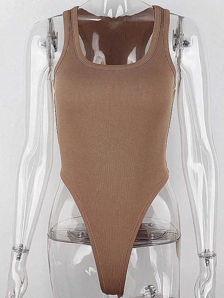 Sleeveless Knit Bodysuit for Women – Sexy Off-Shoulder Halter Bodycon Top, Casual Clubwear Summer Street Style