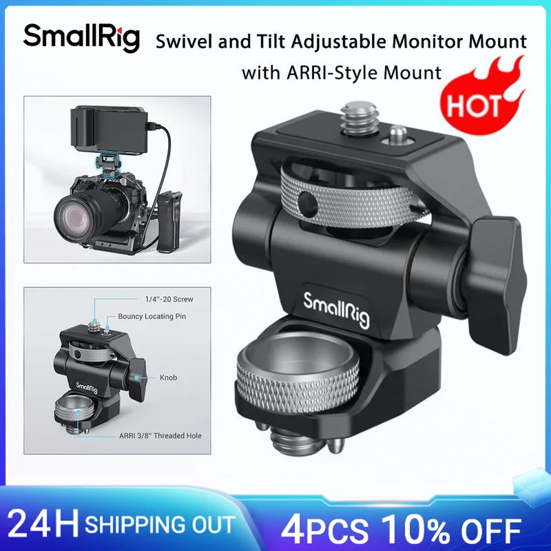 SmallRig DSLR Camera Clamp – Swivel & Tilt Adjustable Monitor Mount with Screws for Monitor, Flash Light & DIY Attachment (2903B)