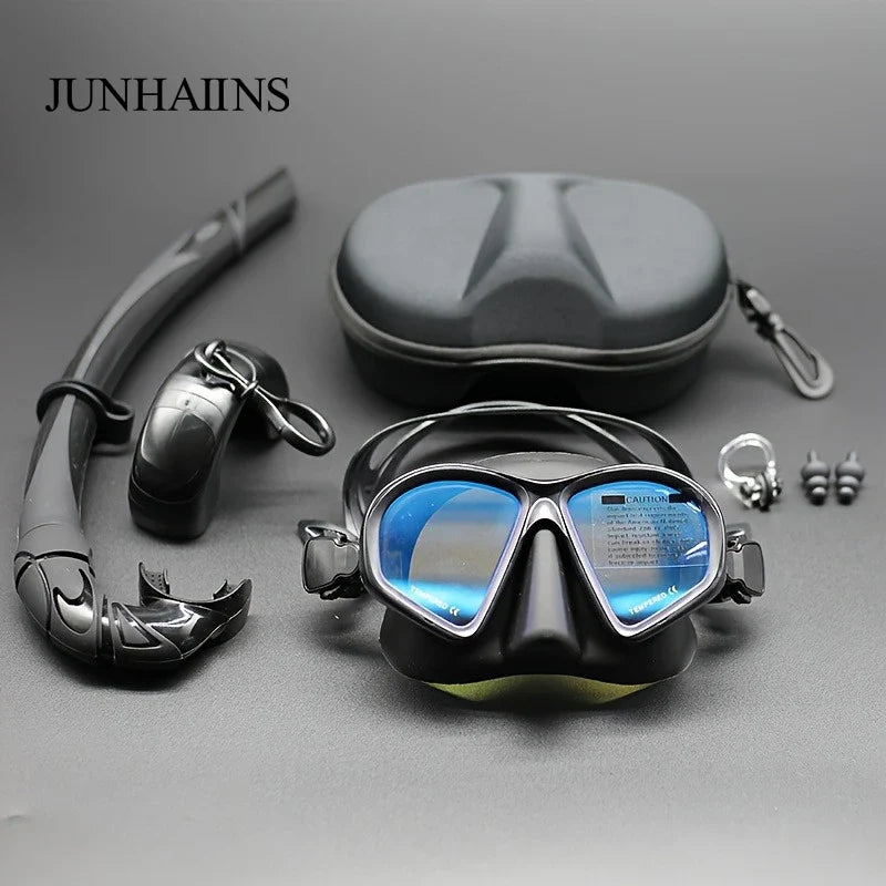 Freediving Mask with Camera Mount - Two-Window Tempered Glass Waterproof Anti-Fog Snorkeling Mask