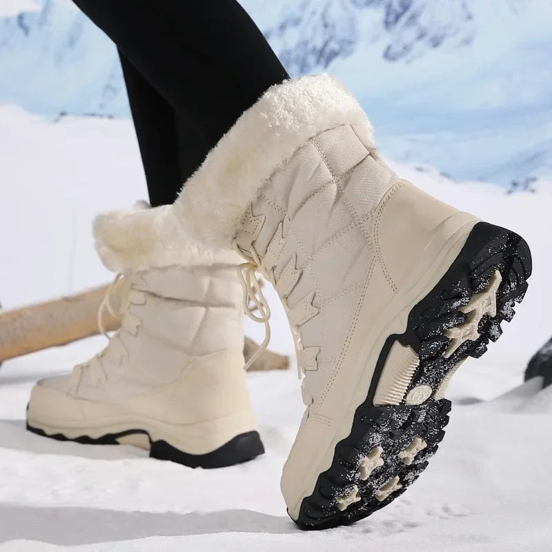 Women’s Waterproof Cotton Snow Boots – Cold-Proof Outdoor Long Boots with Thick Velvet Lining for Warmth