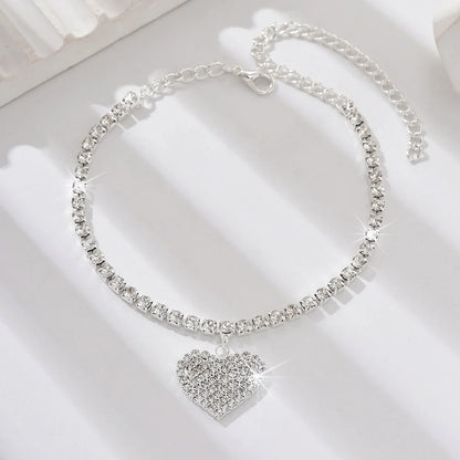 Women's Premium Copper Inlaid Water Diamond Love Foot Chain Bracelet – Elegant Wedding & Party Fashion Jewelry