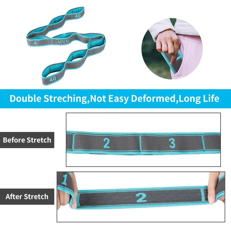 Elastic Yoga Stretching Strap with Loops – Stretch Band for Ballet, Dance, Pilates, Gymnastics, and Body Flexibility