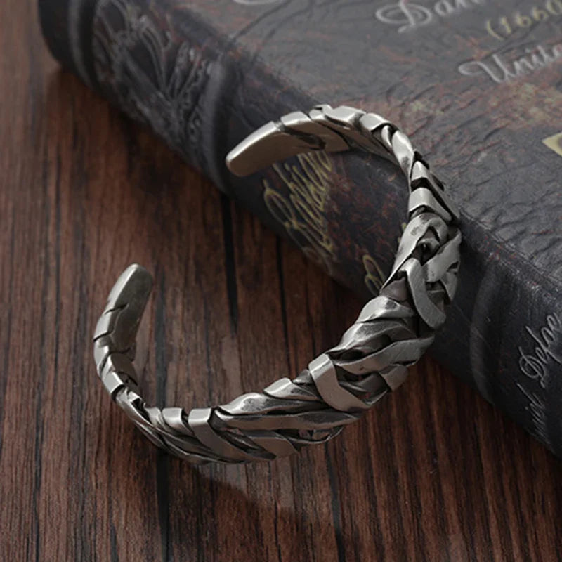 925 Sterling Silver Bracelet Bangle - Punk Wide Irregular Geometric Design, Fashion Jewelry Gift for Women and Men
