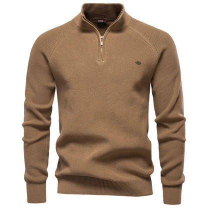 Men's Autumn Cotton Zipper Cardigan - High Collar Warm Knitted Casual Sweater Winter Top