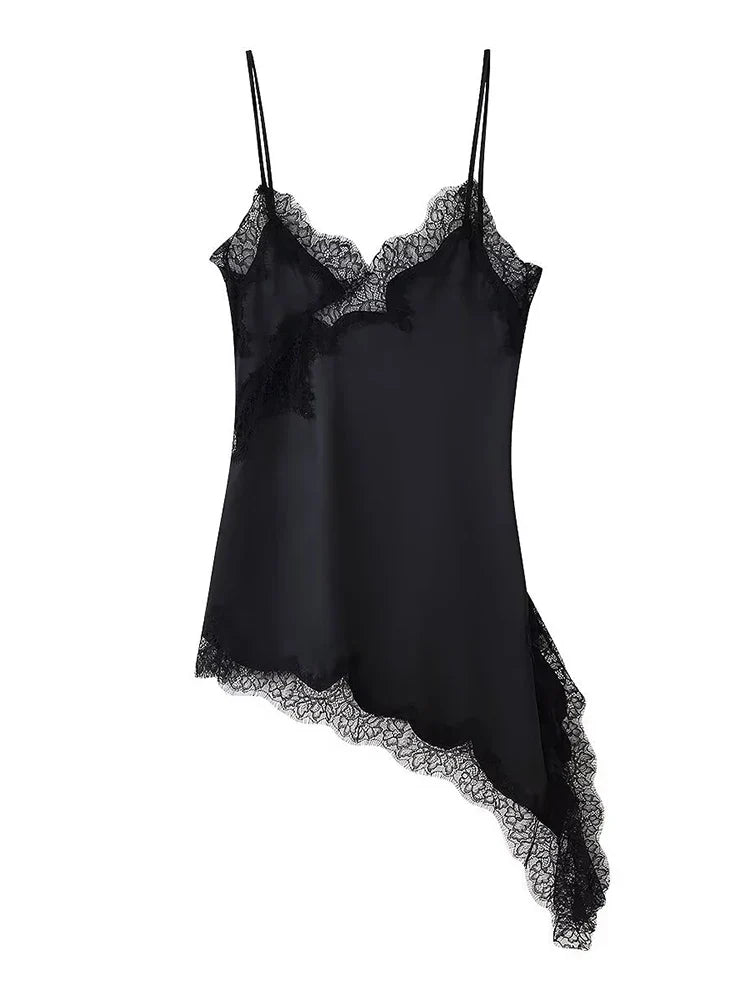 Women’s Lace Patchwork Sleeveless Sling Top – Square Neck Backless Sheer Club & Vacation Blouse 2025