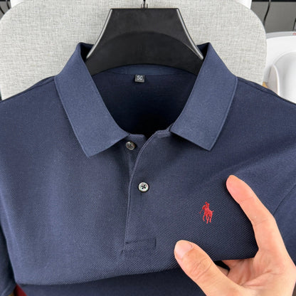 Men’s 100% Cotton Polo Shirt - Luxury Short Sleeve Golf Top with Embroidered Pony Design for Summer Casual Fashion
