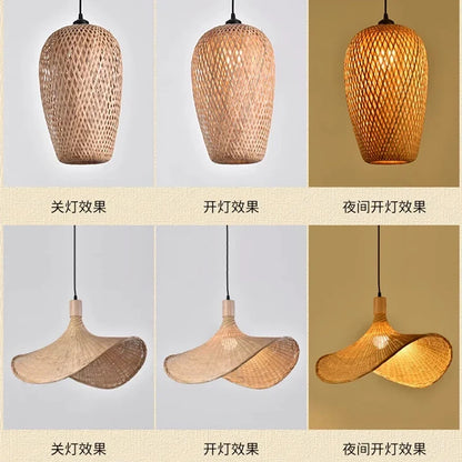 Bamboo Pendant Lamp Ceiling Light - Handwoven Rattan Wicker Hanging Fixture for Dining Room, Bedroom & Indoor Home Decor