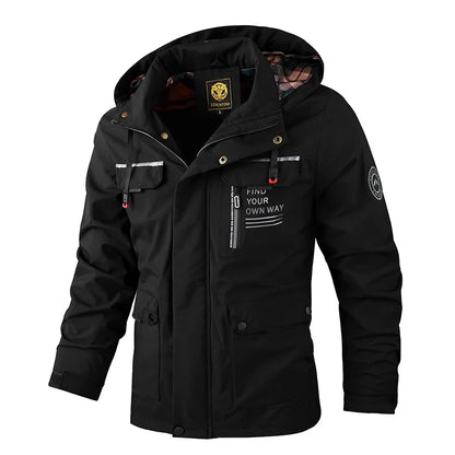 Men's Casual Hooded Windbreaker Jacket - Waterproof Warm Soft Shell Outdoor Winter Coat Plus Size