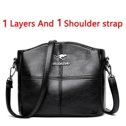 Women’s Soft Leather Luxury Handbag – Designer 3-Layer Large Capacity Shoulder & Crossbody Tote Bag